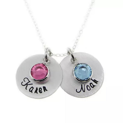 Mother's Birthstone and Name Disc Necklace