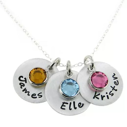 Mother's Birthstone and Name Disc Necklace