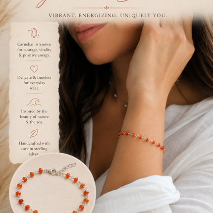 Sterling Carnelian Gemstone Wire Wrapped Bracelet