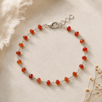 Sterling Carnelian Gemstone Wire Wrapped Bracelet