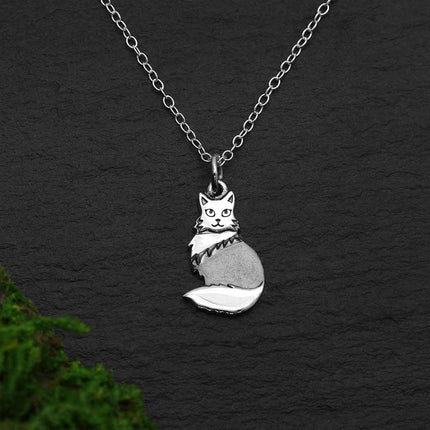 Sterling Silver Fluffy Cat Charm Necklace – Realistic Cat Lover Gift