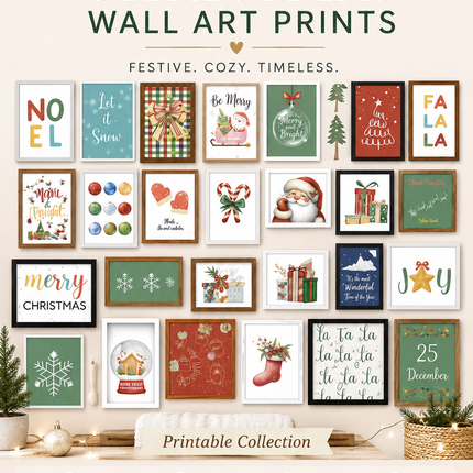 25 Christmas Wall Art Prints – Printable Holiday Gallery Set – Instant Download PDF – Festive Home Decor Bundle