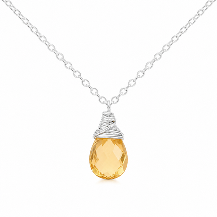 Citrine Gemstone - November Birthstone - Sterling Silver Necklace