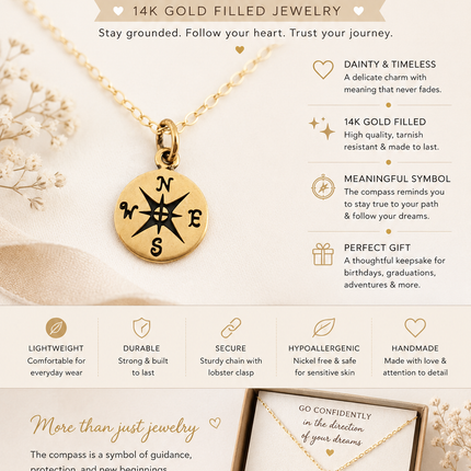 Compass Charm- Dainty 14k Gold Filled Jewelry