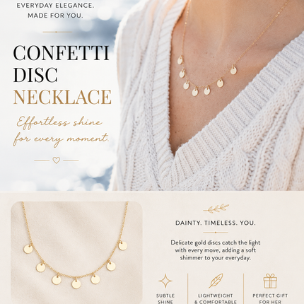 Confetti Disc Necklace | Sterling Silver or Gold Filled | 18 Inch Necklace