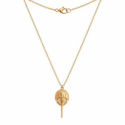 Horseshoe Crab Necklace | Bronze Coastal Pendant on Gold Filled Chain