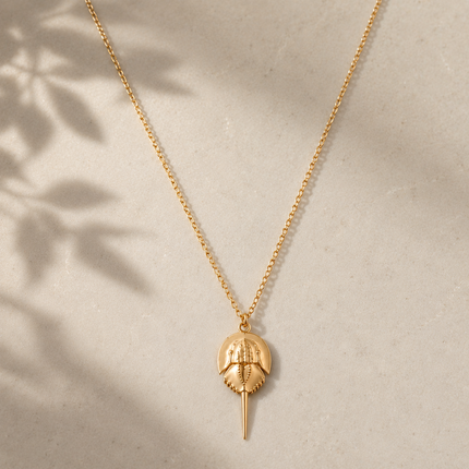Horseshoe Crab Necklace | Bronze Coastal Pendant on Gold Filled Chain