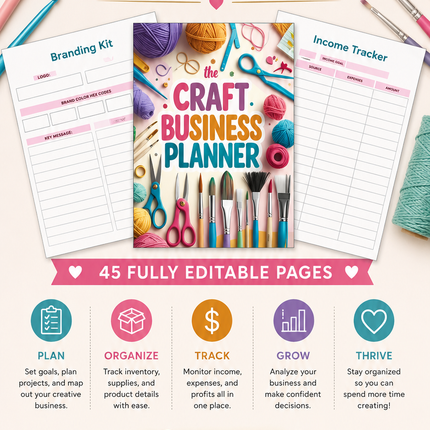 Editable Craft Business Planner – 45-Page Canva Template