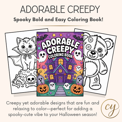 Adorable Creepy: A Halloween Bold & Easy Coloring Book – Instant Download PDF