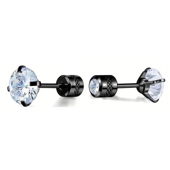 Cubic Zirconia Screw Back Stainless Steel Stud Earrings