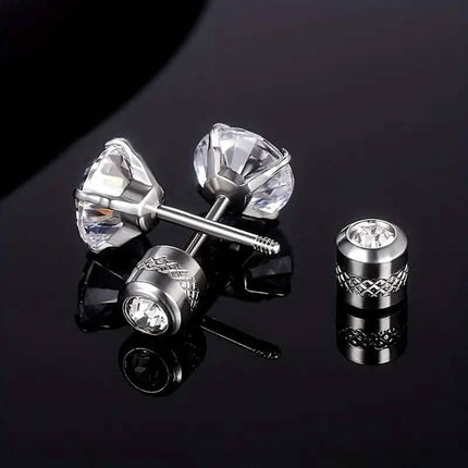 Cubic Zirconia Screw Back Stainless Steel Stud Earrings