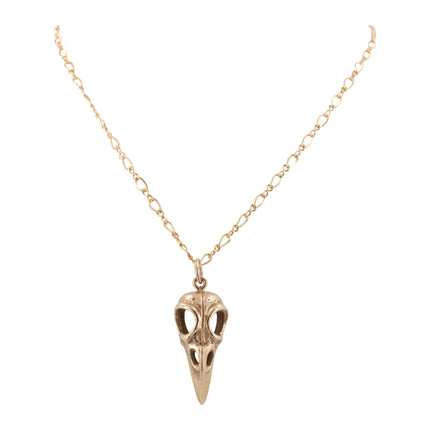 Bronze Bird Skull Necklace – Gold Filled Chain Talisman Pendant