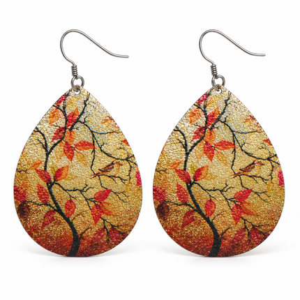 Autumn Tree Glitter Teardrop Earrings