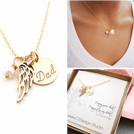 Angel Wing Memorial Necklace for Dad – Remembrance Jewelry