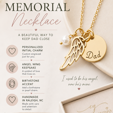 Angel Wing Memorial Necklace for Dad – Remembrance Jewelry