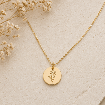Birth Flower Necklace | Hand Stamped | 14K Gold Filled