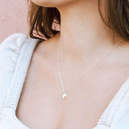 Dainty Birthstone Disc Necklace – Personalized Swarovski Charm on 18" Chain