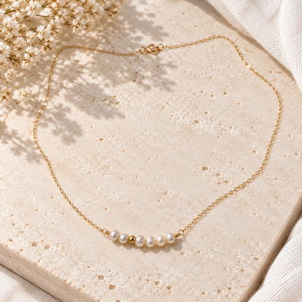 Freshwater Pearl & Gold Pyrite Necklace