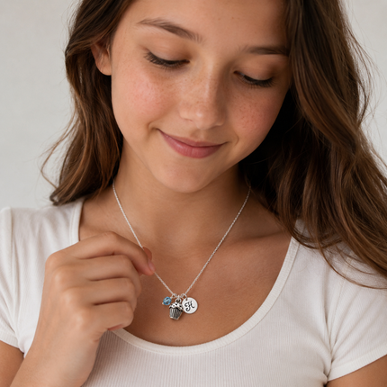Cupcake Necklace – Sterling Silver with Birthstone & Initial Charm