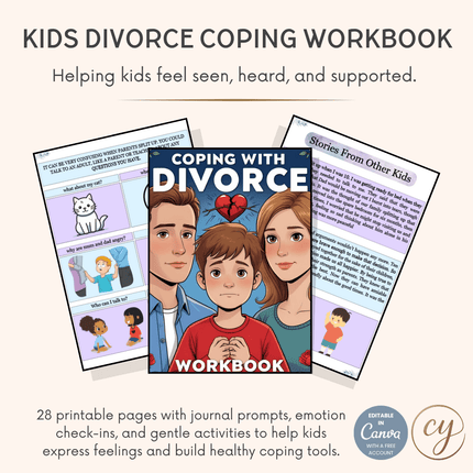 Coping with Divorce Workbook for Kids – 28-Page Canva Template with Journal & Support Tools