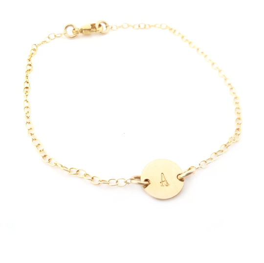 Initial Bracelet - 14k Gold Filled Monogram Bracelet - Single Initial Bracelet - Dainty Gold Chain Bracelet - Gift for Her - Personalized