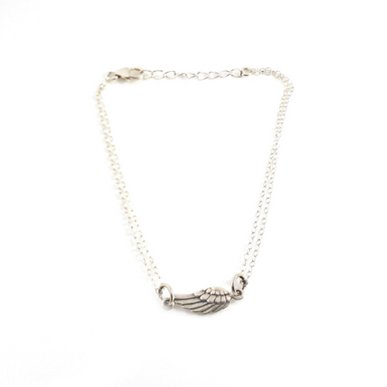 Sterling Silver Angel Wing Bracelet - Double Strand Chain Bracelet - Sterling Silver Bracelet - Memorial Bracelet - Gift for Her