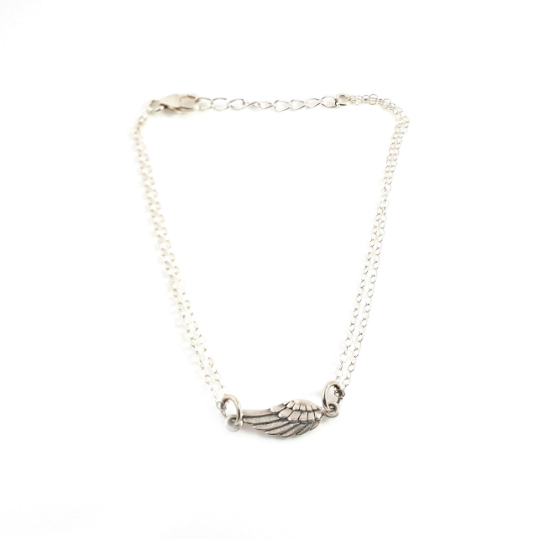 Sterling Silver Angel Wing Bracelet - Double Strand Chain Bracelet - Sterling Silver Bracelet - Memorial Bracelet - Gift for Her