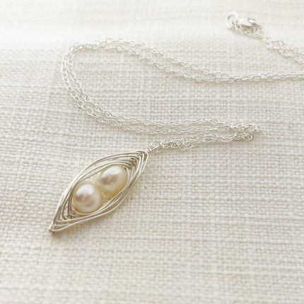 Peapod Necklace Freshwater Pearl Sterling Silver Wire Wrapped Jewelry