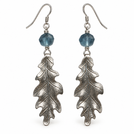 Fluorite & Pewter Oak Leaf Earrings
