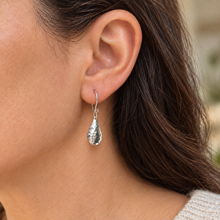 Hammered Sterling Silver Puffy Teardrop Earrings