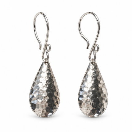 Hammered Sterling Silver Puffy Teardrop Earrings