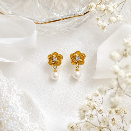 Limited Edition Floral Pearl Drop Earrings