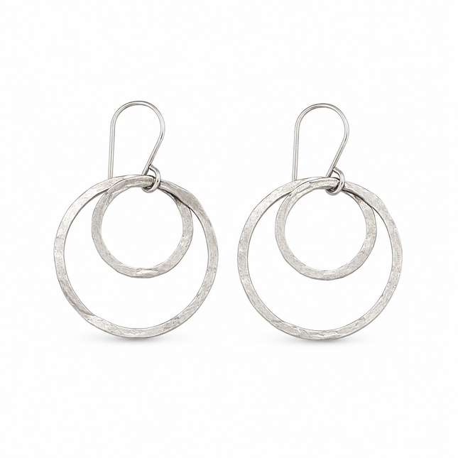 Hand Forged Sterling Silver Double Circle Earrings