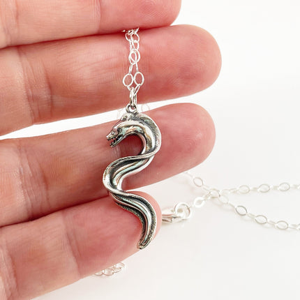 Moray Eel Sterling Silver Charm Necklace – 18" Chain