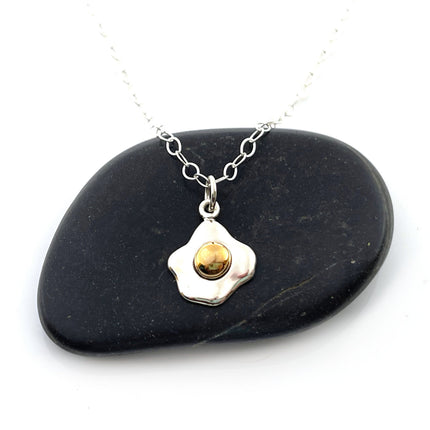 Over Easy Egg Necklace – Sterling Silver with Bronze Yolk, 18" Chain