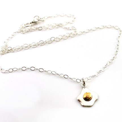 Over Easy Egg Necklace – Sterling Silver with Bronze Yolk, 18" Chain