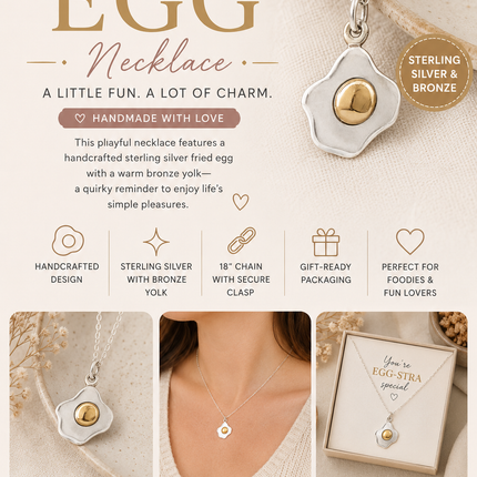 Over Easy Egg Necklace – Sterling Silver with Bronze Yolk, 18" Chain