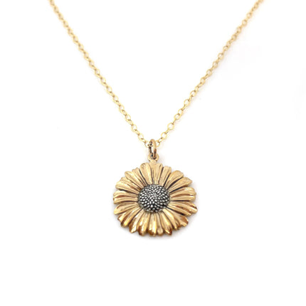 Sunflower Flower Charm Necklace - 14k Gold Filled Necklace - Handmade Jewelry