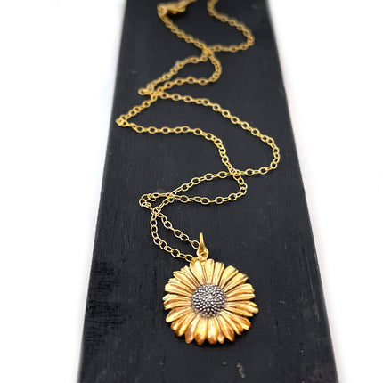 Sunflower Flower Charm Necklace - 14k Gold Filled Necklace - Handmade Jewelry
