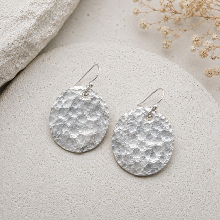 Hand Forged Sterling Silver Disc Earrings