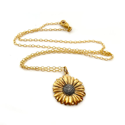 Sunflower Flower Charm Necklace - 14k Gold Filled Necklace - Handmade Jewelry