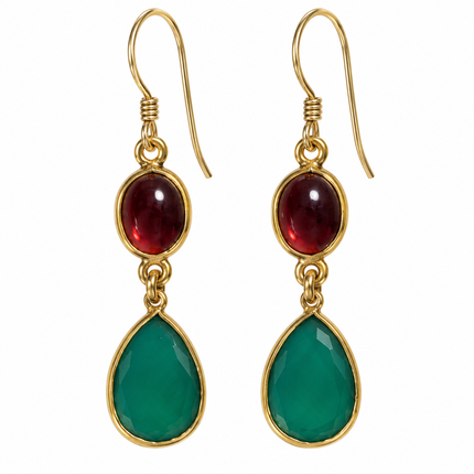 Dainty Green Onyx & Garnet Earrings