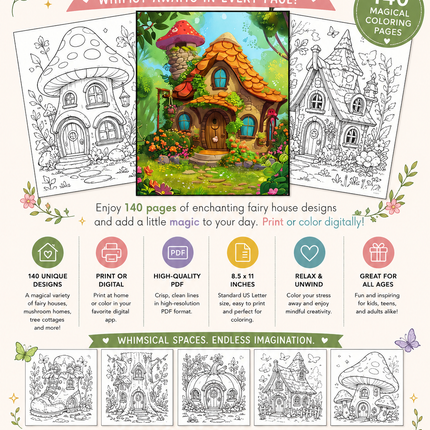 140 Enchanting Fairy Houses Coloring Pages – Printable PDF or Digital Use