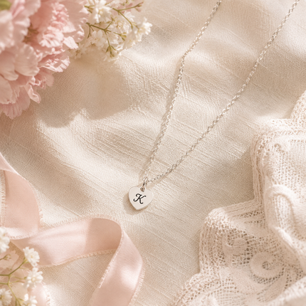 Personalized Sterling Silver Heart Flower Girl Necklace