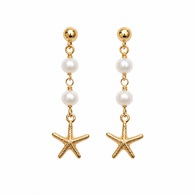 Gold Filled Starfish & Freshwater Pearl Drop Earrings | OOAK