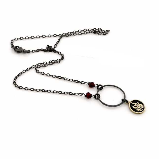 Fire Element Garnet Necklace – Oxidized Sterling Silver
