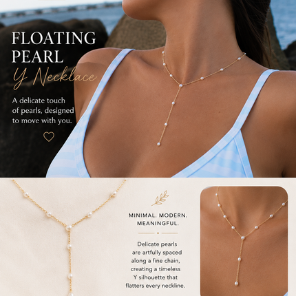 Floating Pearl Y Necklace | Sterling Silver or Gold Filled Pearl Necklace