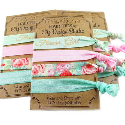 Flower Girl Floral Hair Ties Set -Wedding Favors - Flower Girl Gift