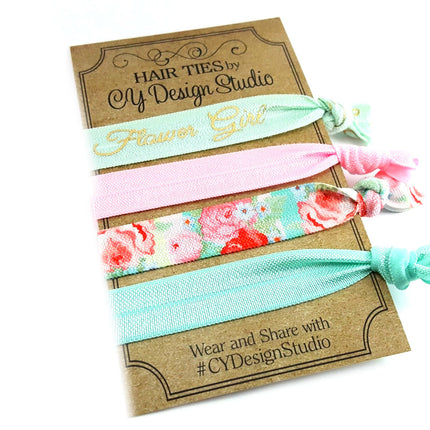 Flower Girl Floral Hair Ties Set -Wedding Favors - Flower Girl Gift