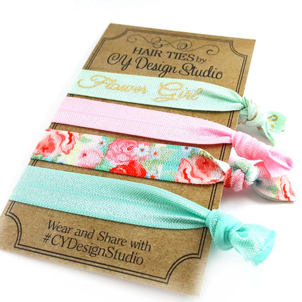 Flower Girl Floral Hair Ties Set -Wedding Favors - Flower Girl Gift